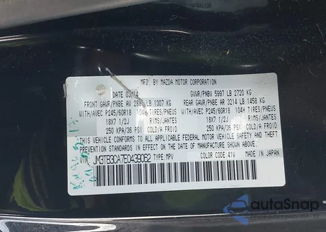 2014 Mazda Cx-9 Touring из США, поврежденный, VIN JM3TB3CA7E0439062